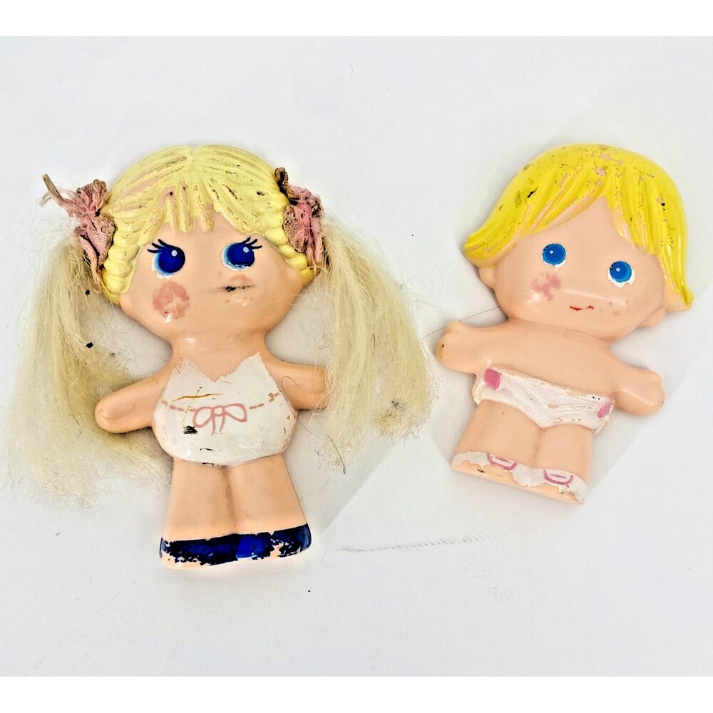 Vintage 1970's Knickerbocker Dolly Pops & Boy Flat Dolls 2 Dolls 4 Inch Old